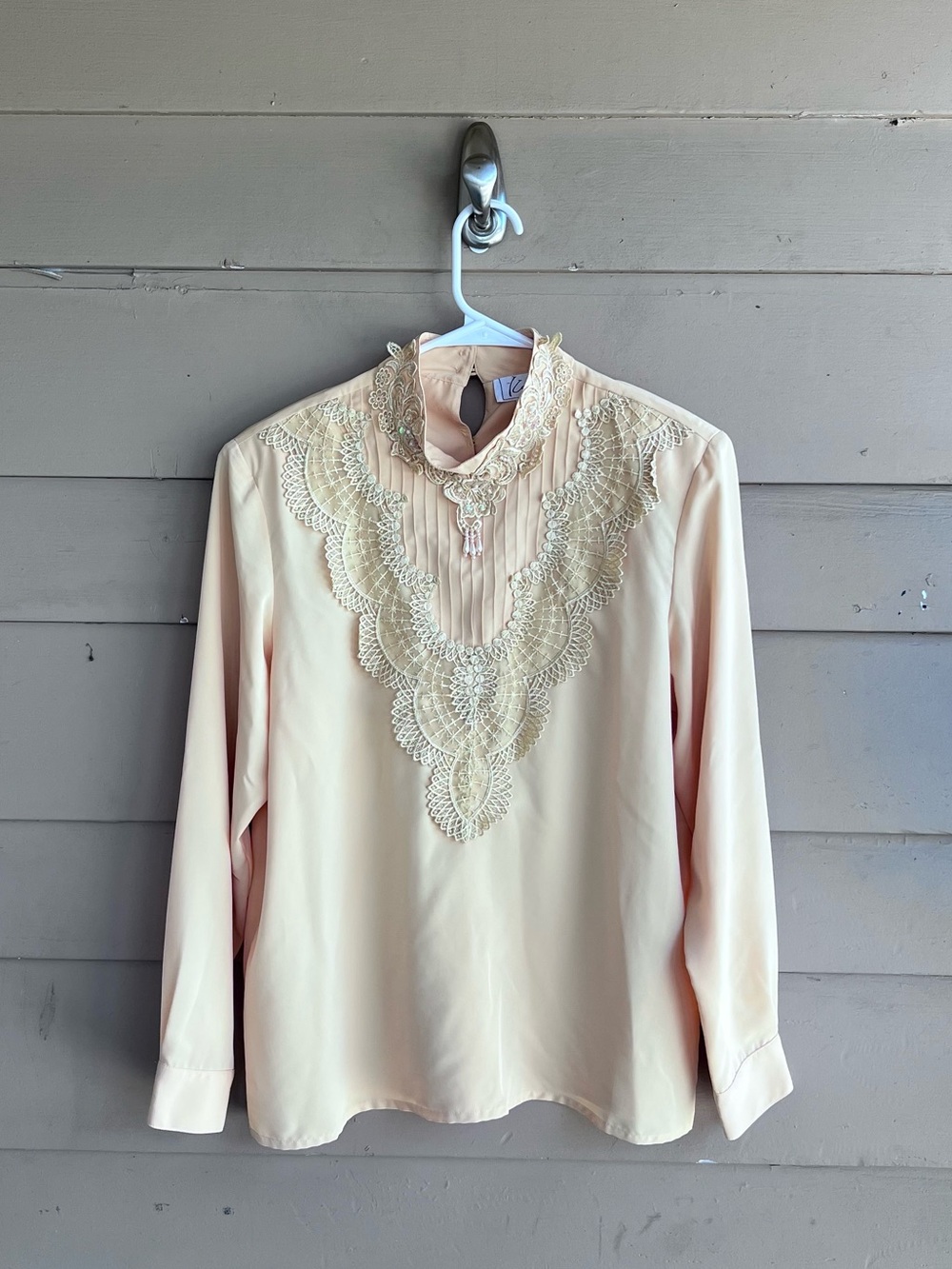 Vintage Kathy Che 1980s Yellow Victorian Style High Neck Blouse Size 10